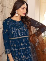 Peacock Blue Faux Georgette Designer Salwar Kameez